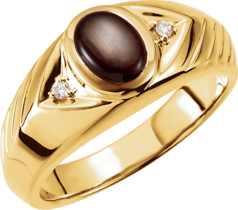 14K Yellow Natural Black Star Sapphire & .04 CTW Natural Diamond Ring
