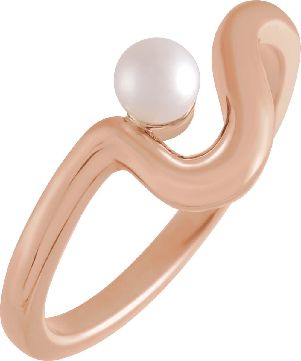 14K Rose Cultured White Freshwater Pearl Freeform Ring