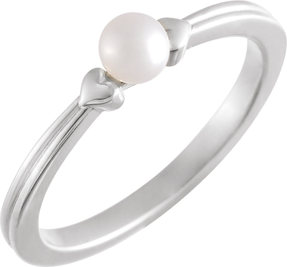 14K Rose Cultured White Freshwater Pearl Heart Ring