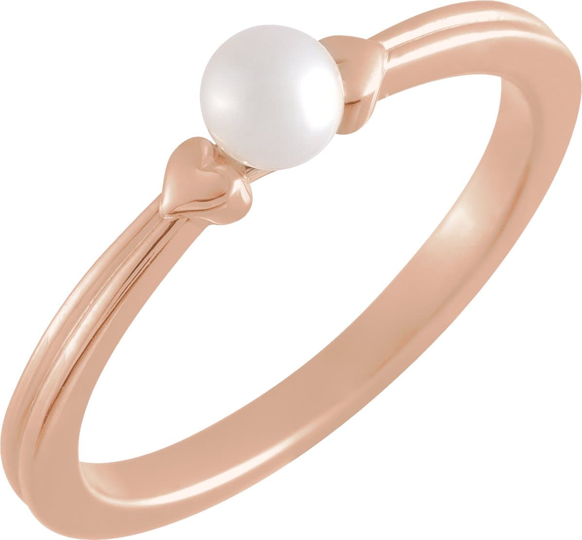 14K Rose Cultured White Freshwater Pearl Heart Ring