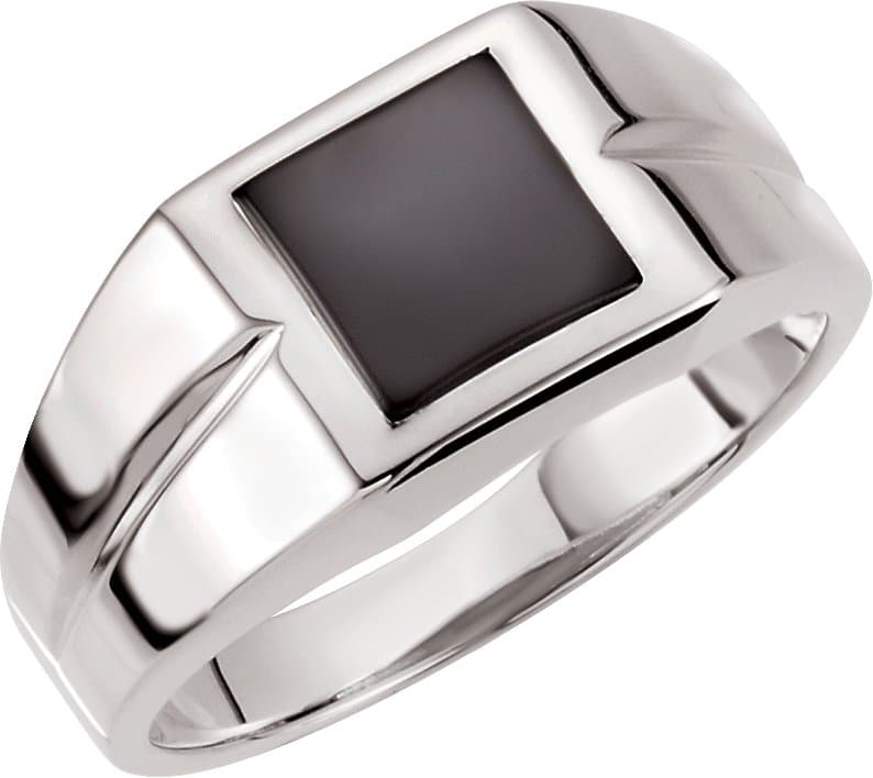10K White Natural Black Onyx Ring