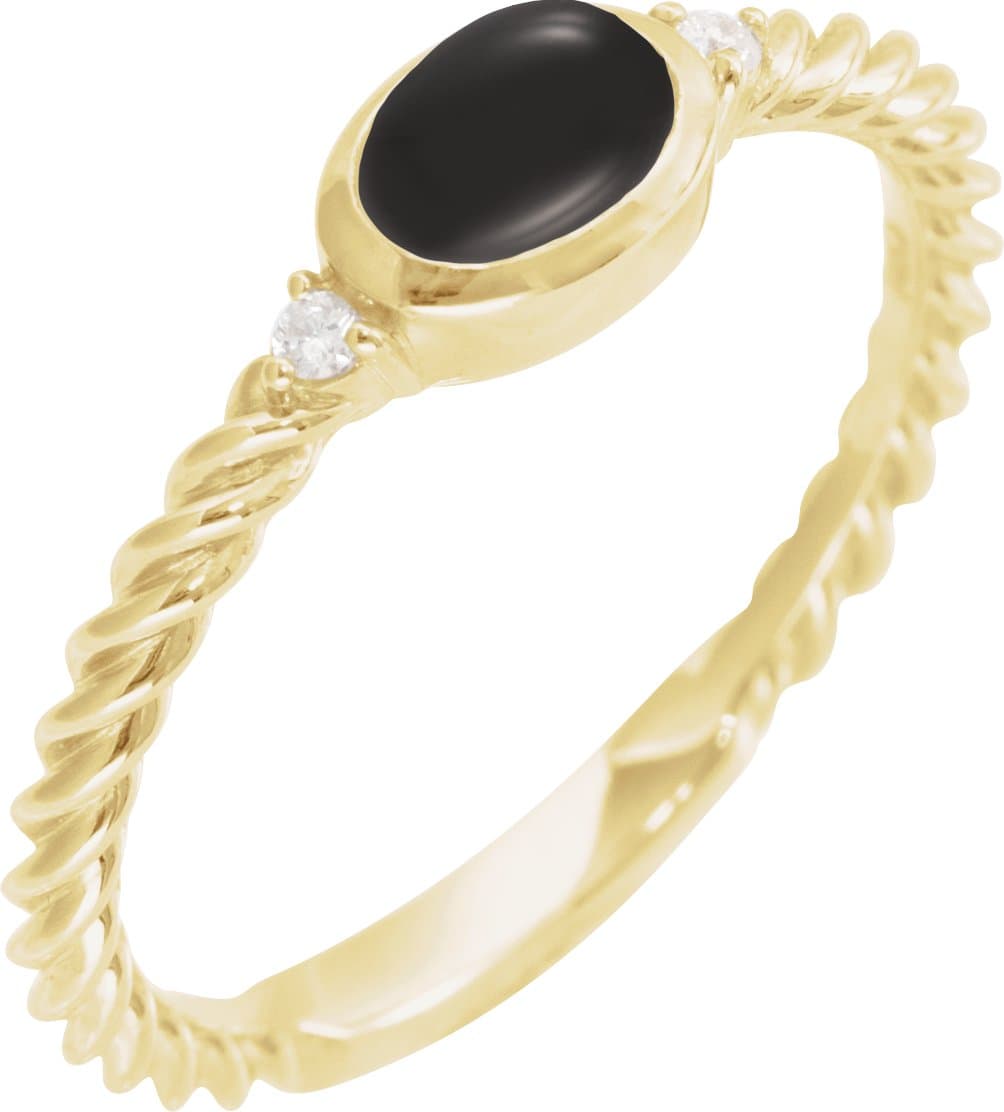 14K Rose Natural Black Onyx & .03 CTW Natural Diamond Cabochon Ring
