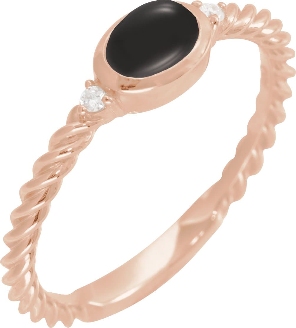 14K Rose Natural Black Onyx & .03 CTW Natural Diamond Cabochon Ring