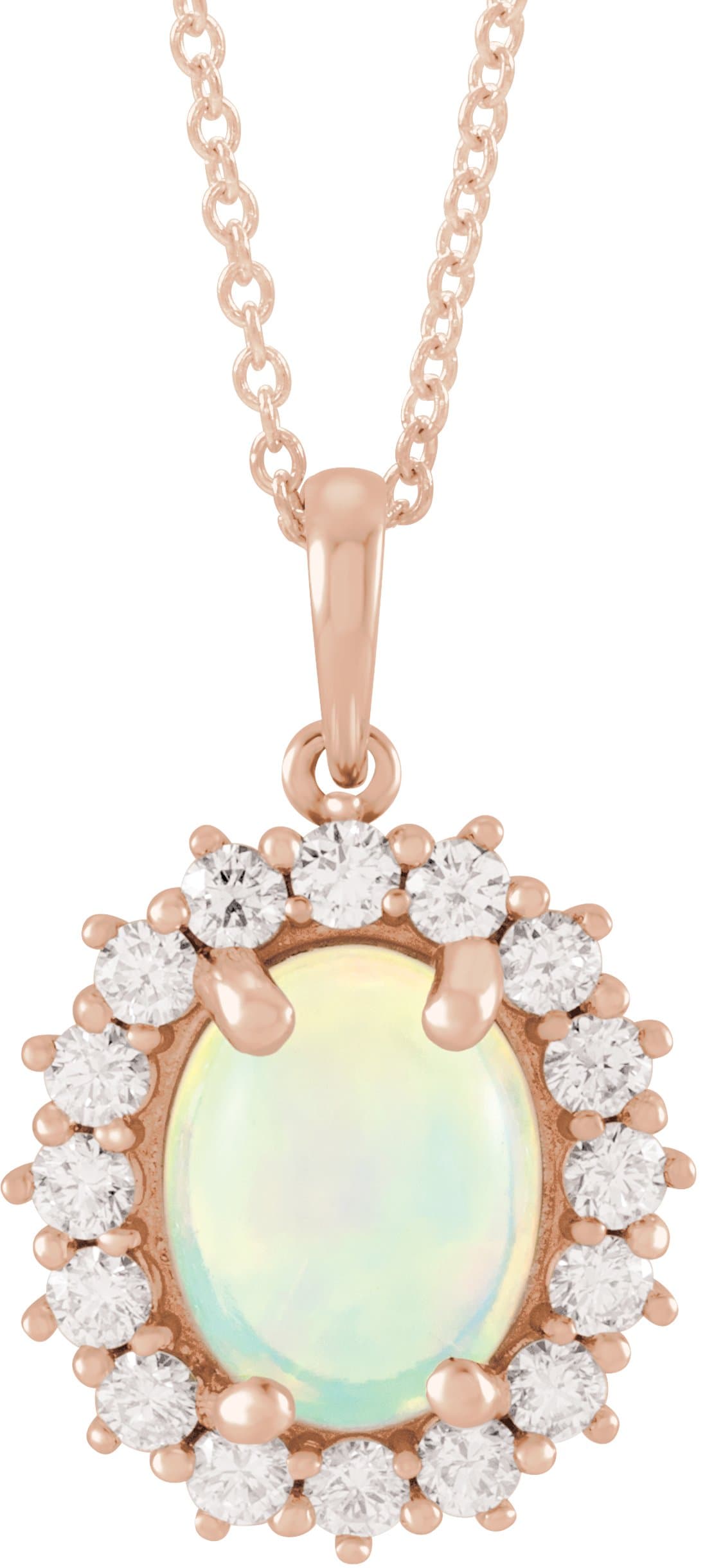 14K Rose Natural Ethiopian Opal & 1/3 CTW Natural Diamond Halo-Style 16-18 Necklace