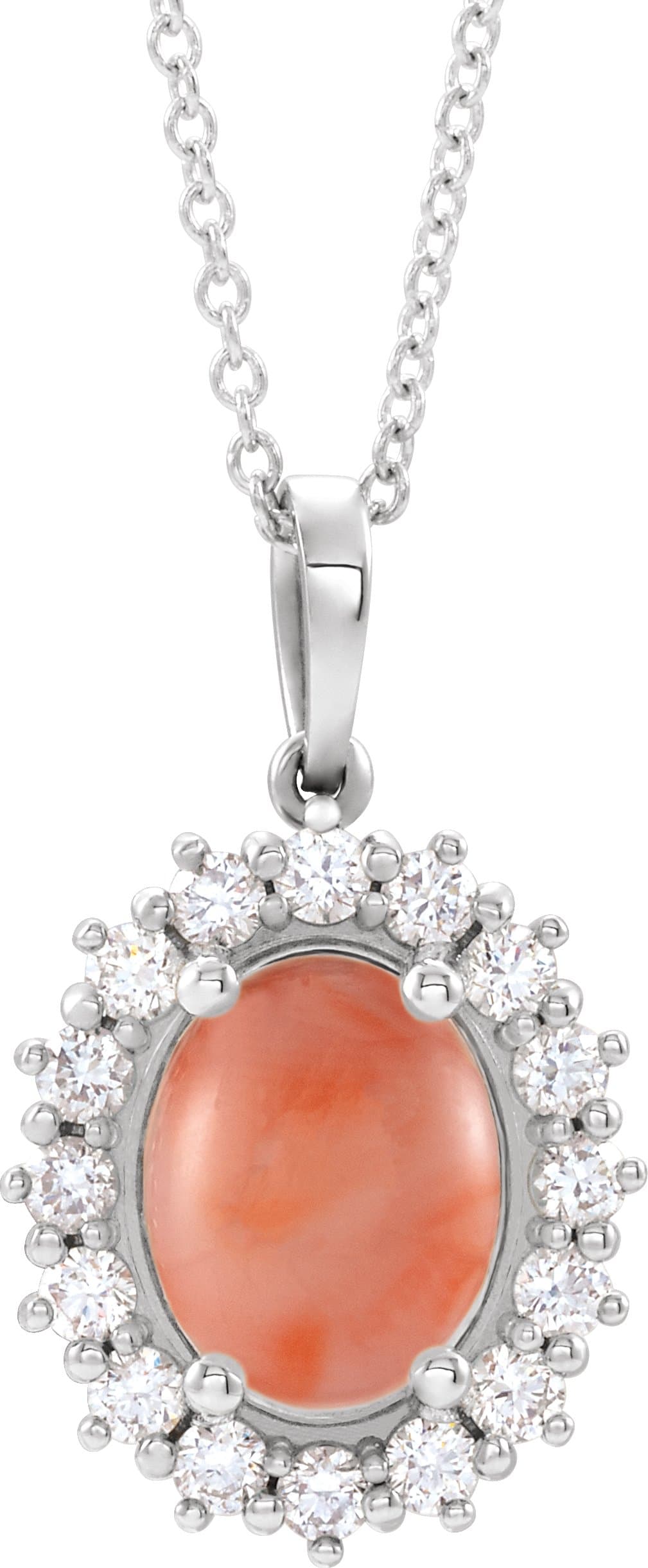 14K Rose Natural Ethiopian Opal & 1/3 CTW Natural Diamond Halo-Style 16-18 Necklace