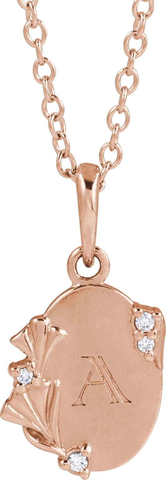 14K Rose .025 CTW Natural Diamond Engravable Floral 18 Necklace