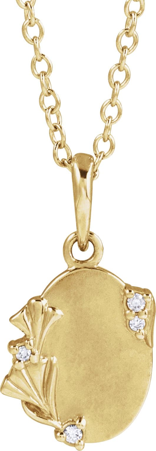 14K Rose .025 CTW Natural Diamond Engravable Floral 18 Necklace
