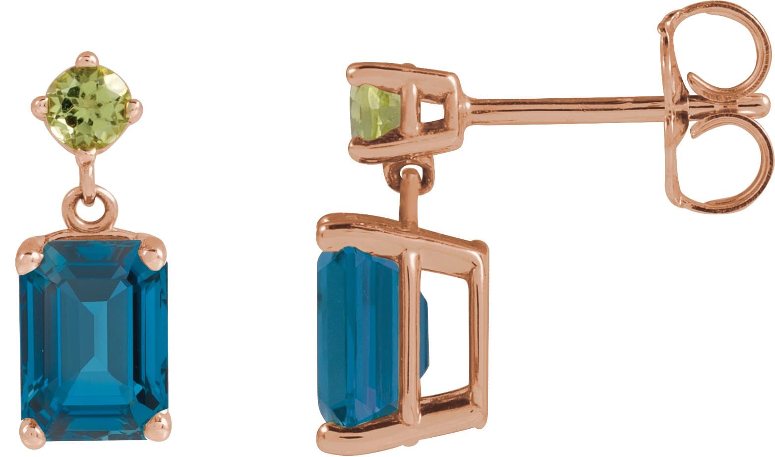 14K Rose Lab-Grown Emerald & Natural Peridot Dangle Earrings