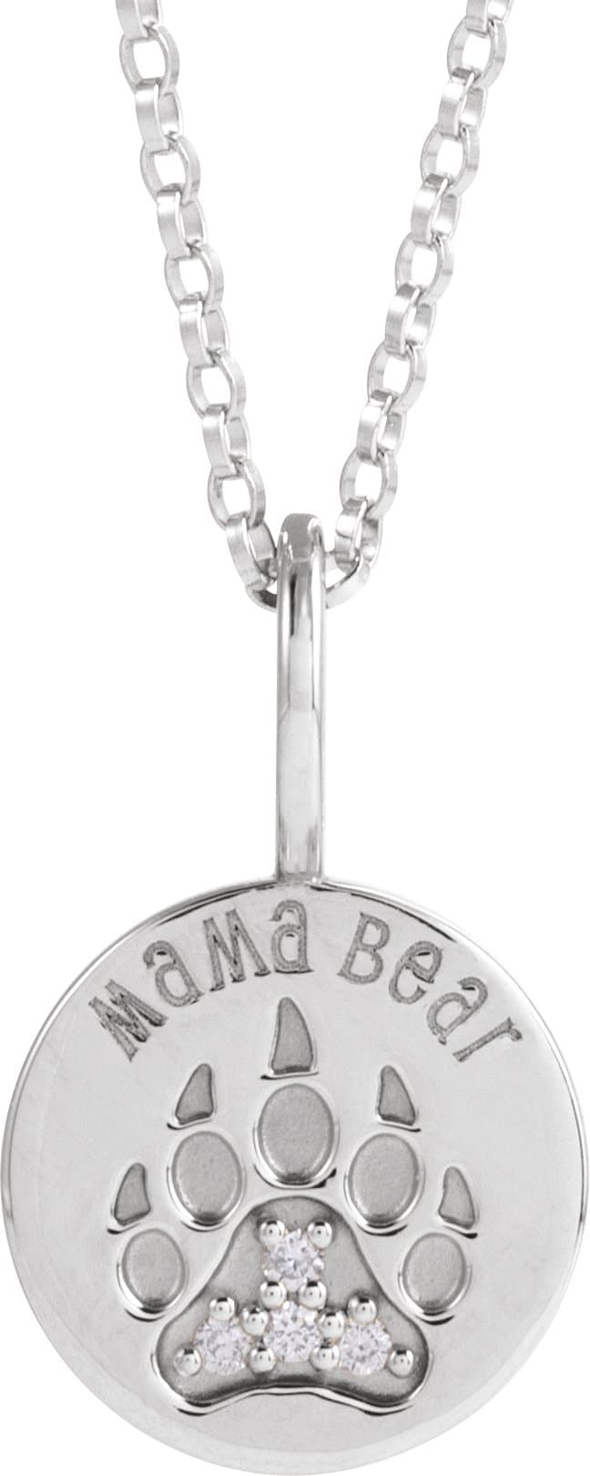 Sterling Silver .03 CTW Natural Diamond Mama Bear 18 Necklace