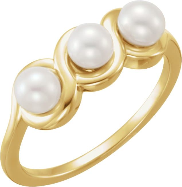 14K Rose Cultured White Freshwater Pearl Ring