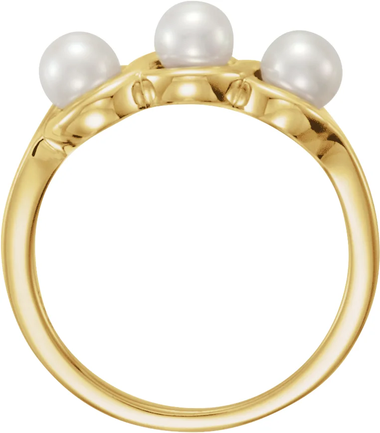 14K Yellow Cultured White Freshwater Pearl Ring, view 3