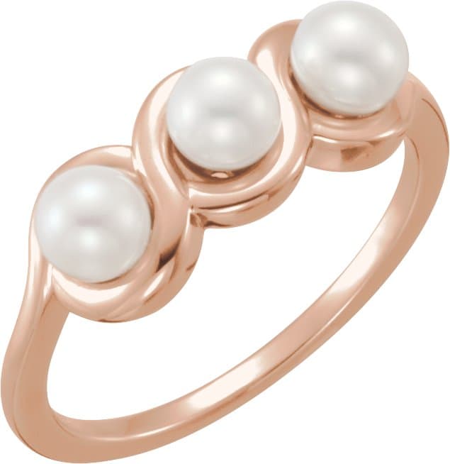 14K Rose Cultured White Freshwater Pearl Ring