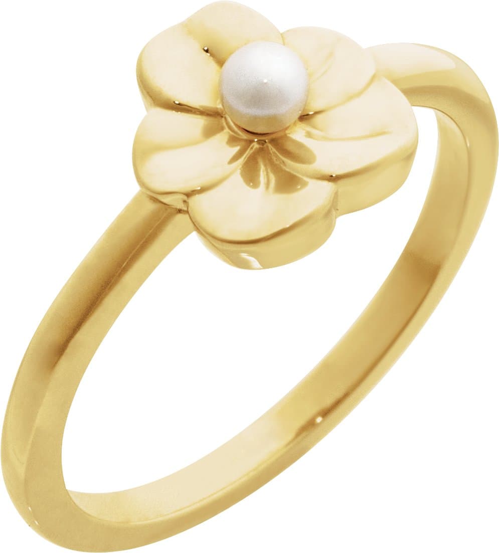 14K Rose Cultured White Seed Pearl Floral Ring