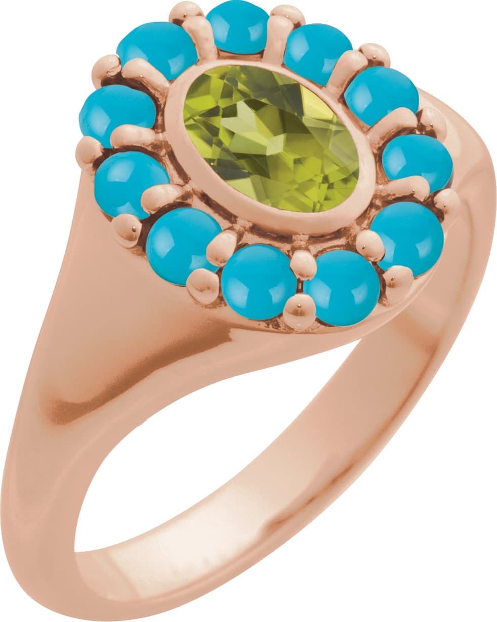 14K Rose Natural Amethyst & Natural Rhodolite Garnet Halo-Style Ring