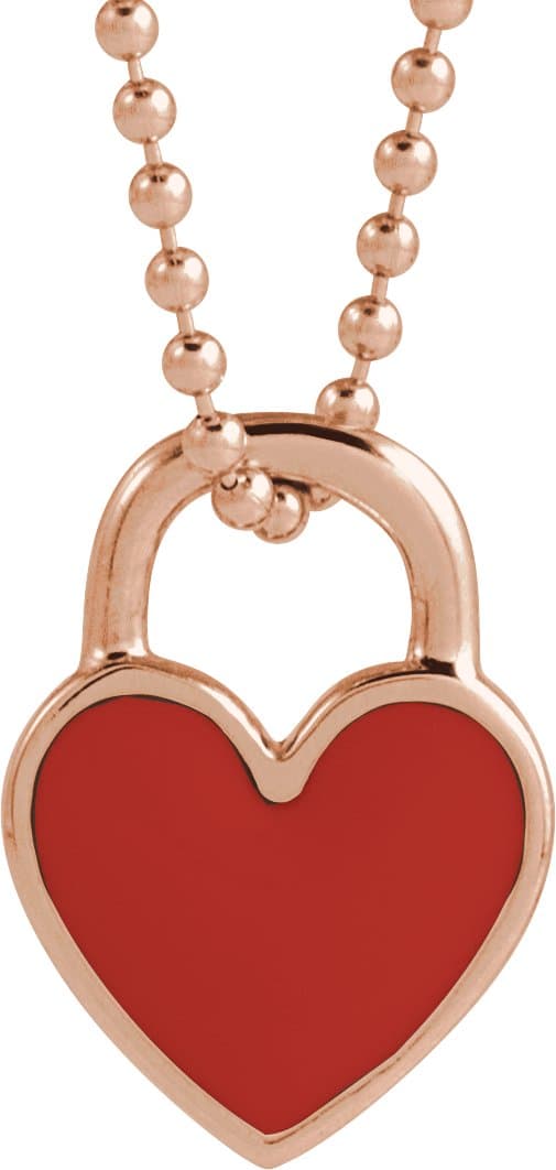 14K Rose Red Enamel Heart 18 Necklace