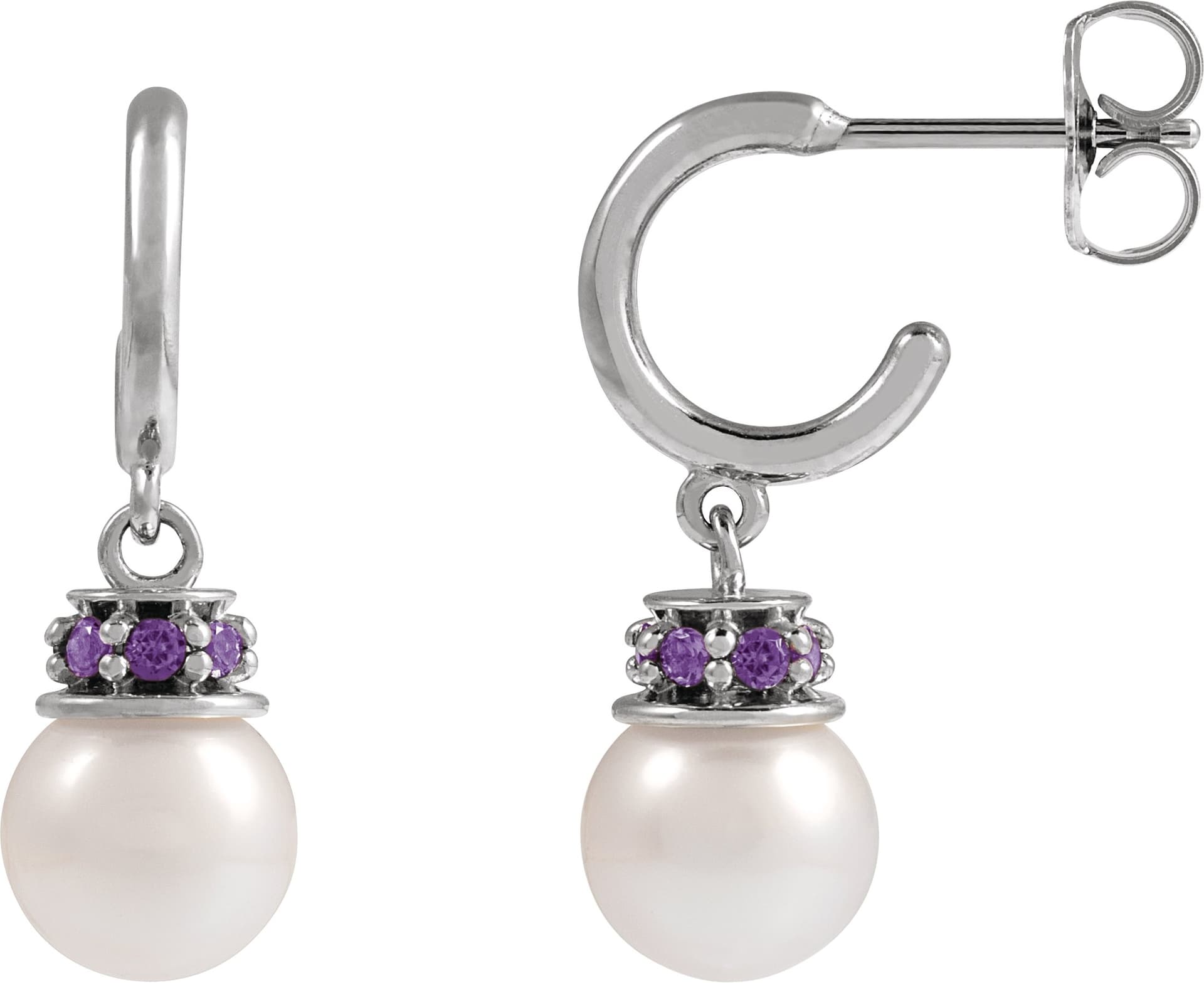 14K Rose Cultured White Freshwater Pearl & Natural London Blue Topaz Hoop Earrings
