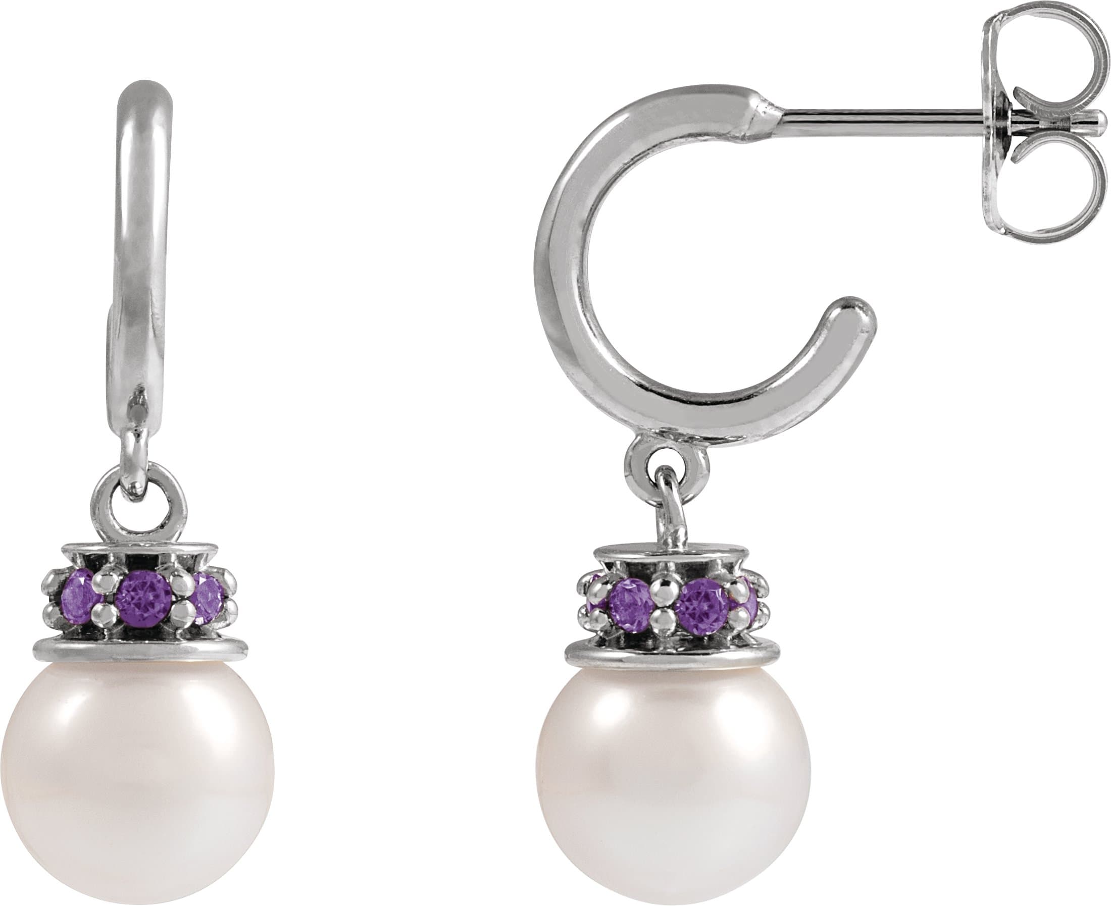 14K Rose Cultured White Freshwater Pearl & Natural London Blue Topaz Hoop Earrings