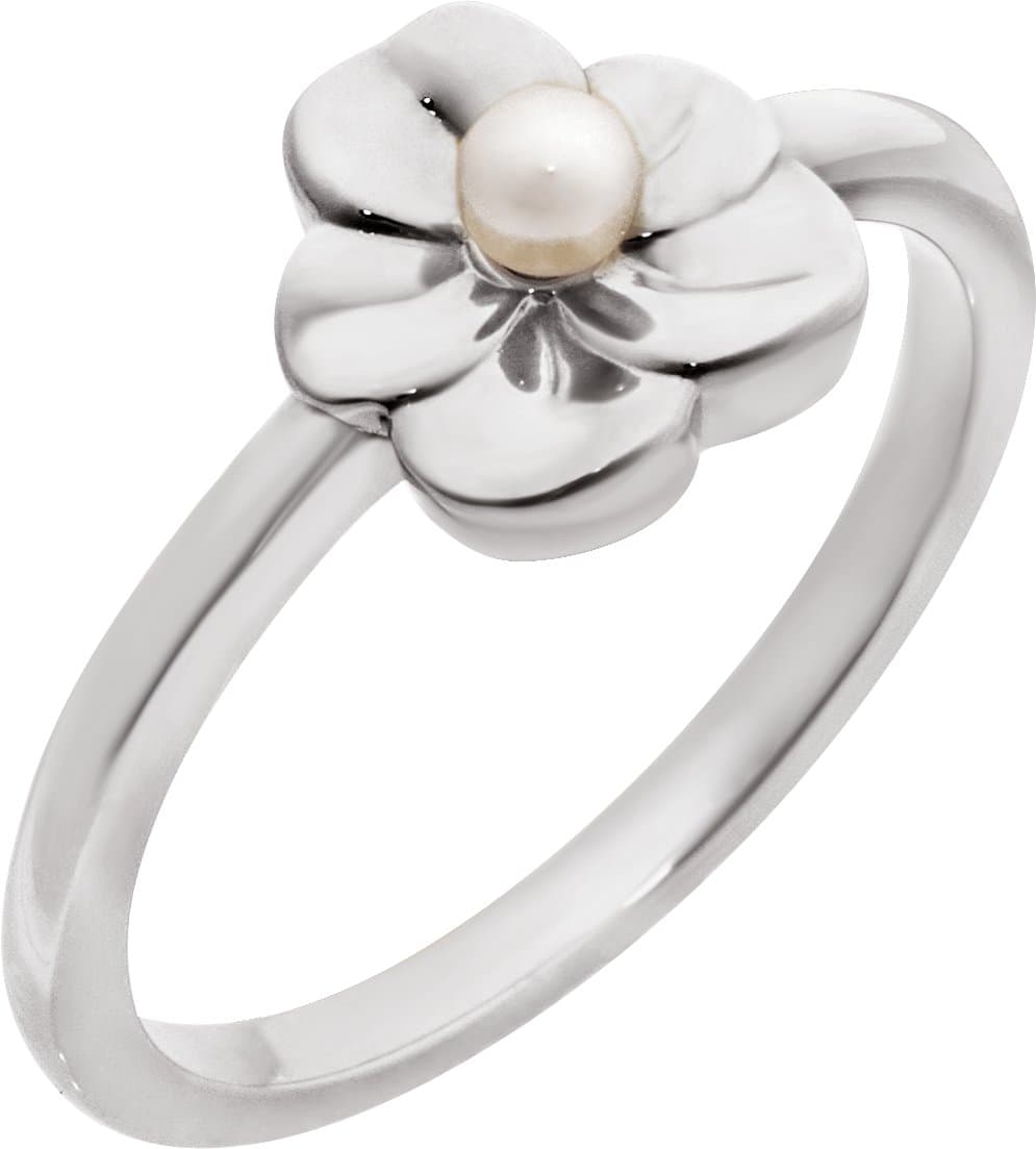 14K Rose Cultured White Seed Pearl Floral Ring
