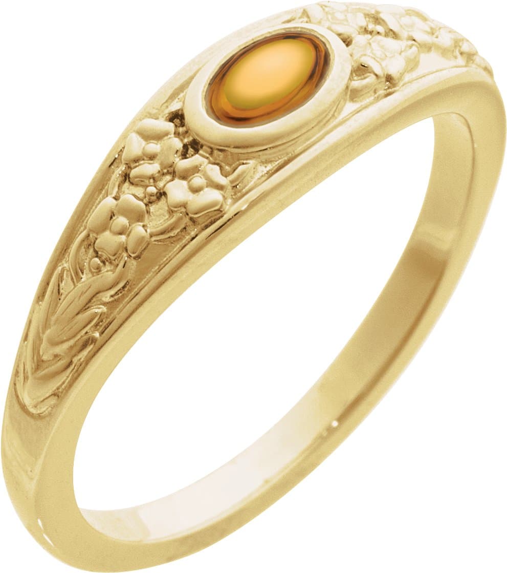 14K Rose Natural Citrine Cabochon Floral Ring