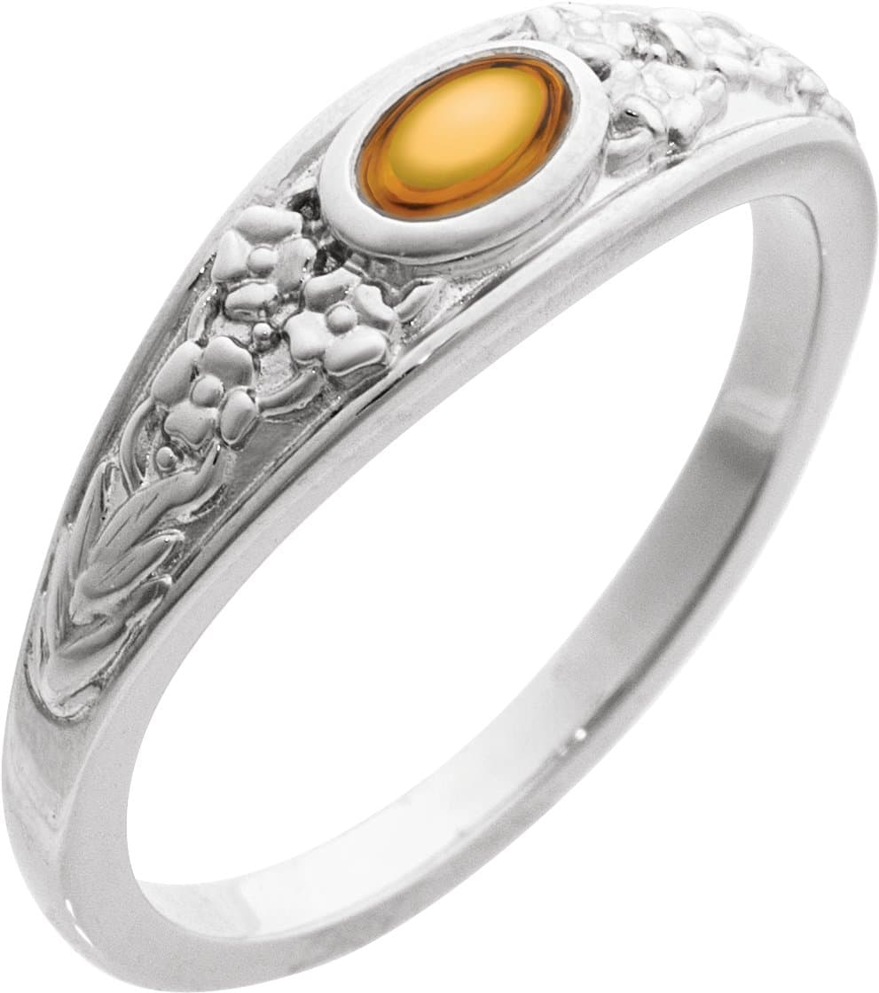 14K Rose Natural Citrine Cabochon Floral Ring