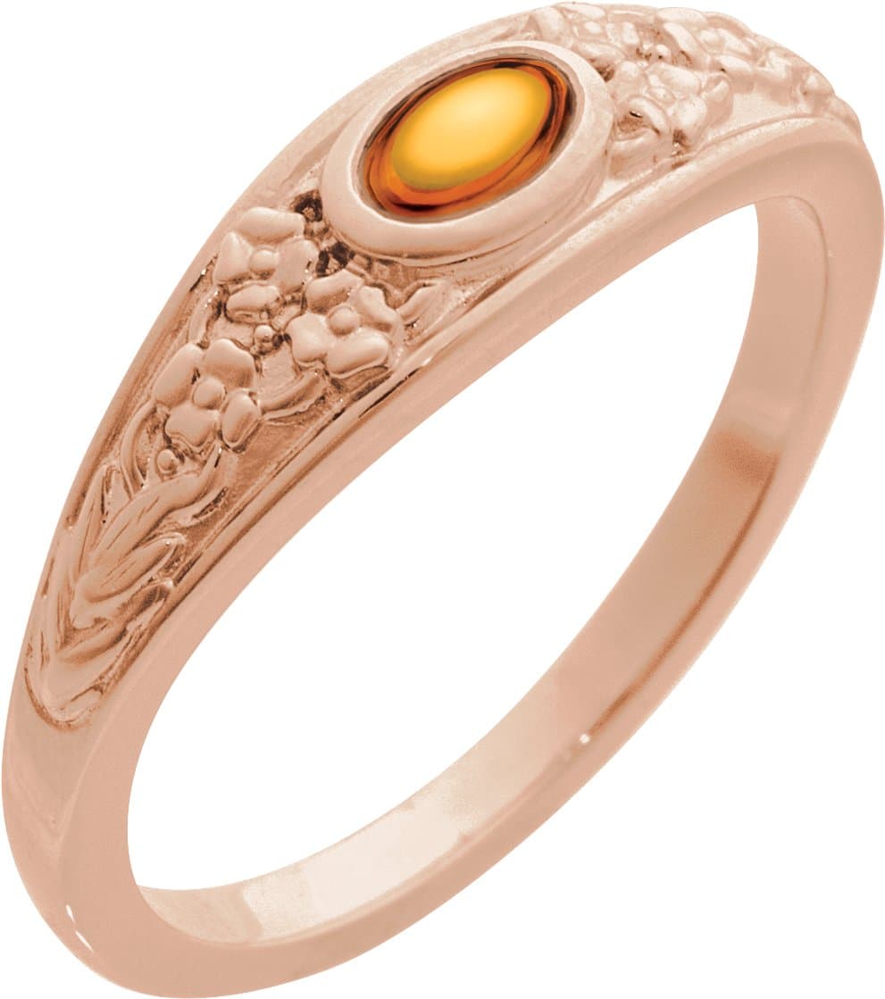 14K Rose Natural Citrine Cabochon Floral Ring