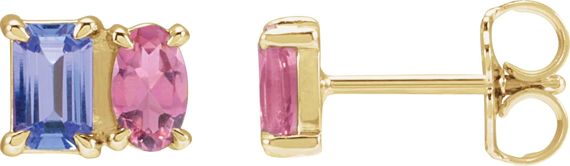 14K Rose Natural Amethyst & Natural Pink Tourmaline Two-Stone Stud Earrings
