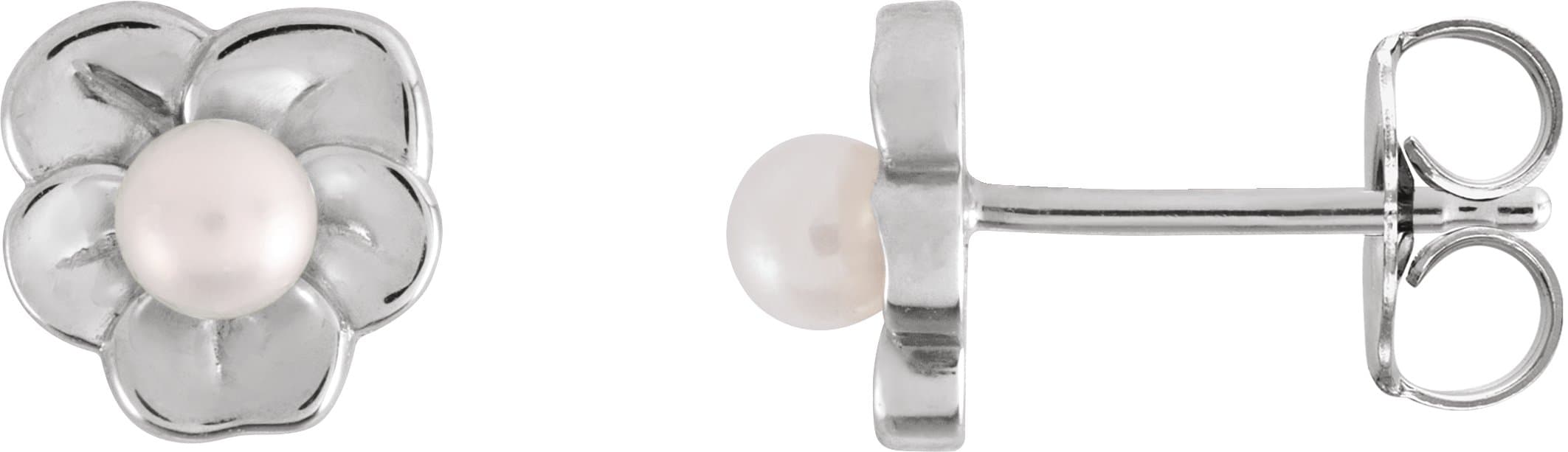 14K Rose Cultured Seed Pearl Floral Earrings