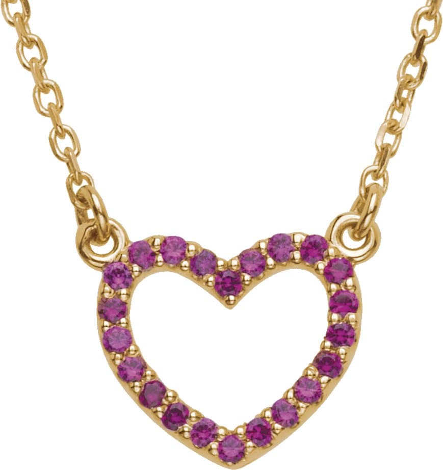 14K Yellow Natural Ruby Heart 18 Necklace