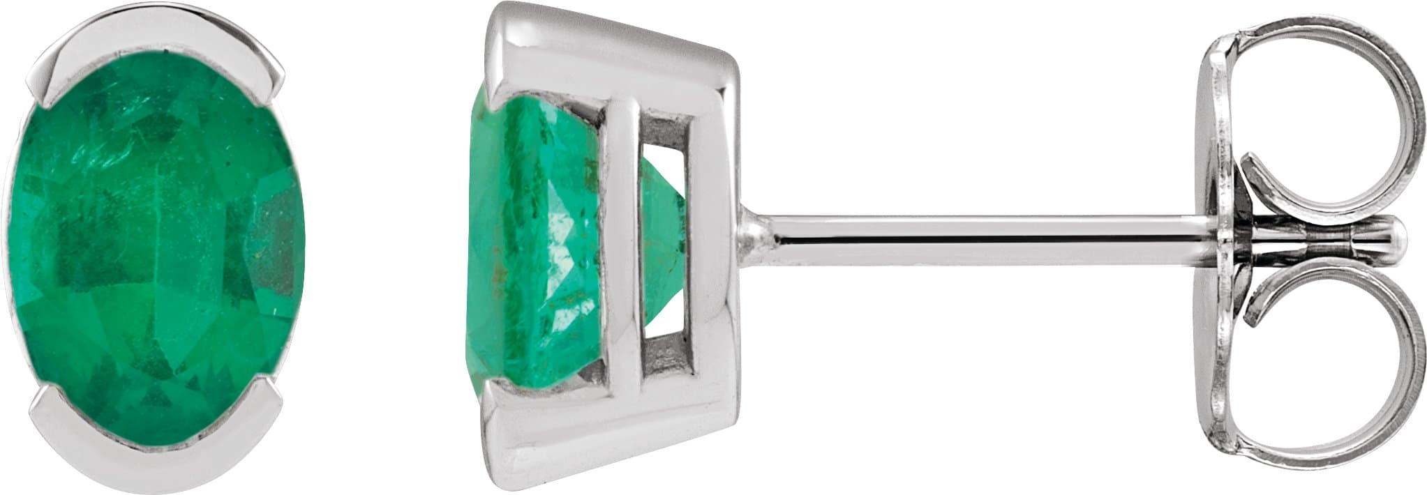 14K Rose 6x4 mm Lab-Grown Emerald Stud Earrings