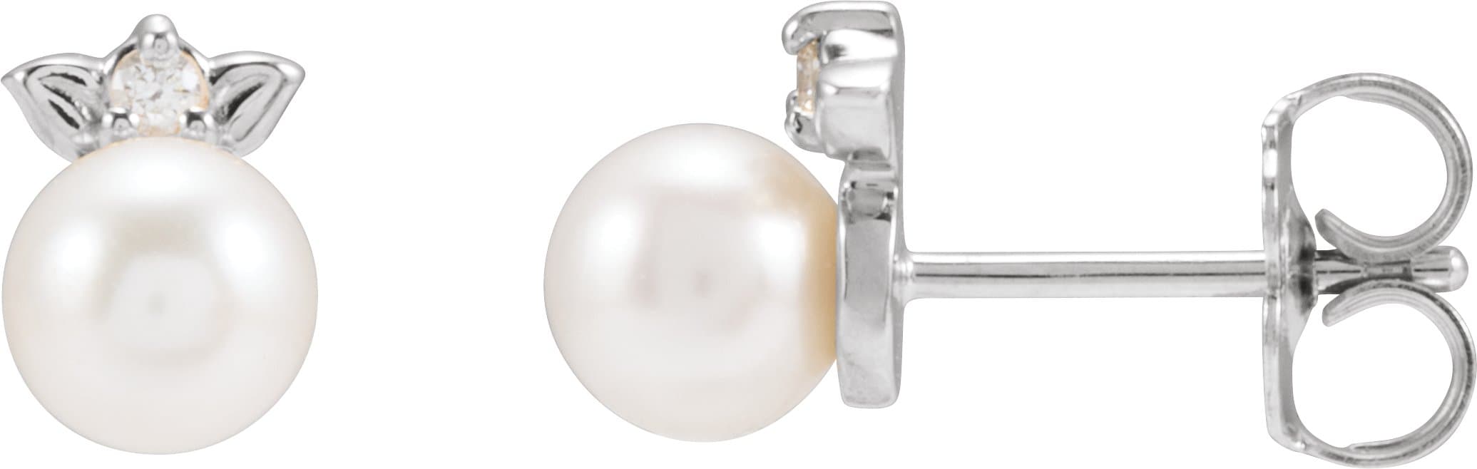 14K White Cultured Akoya Pearl & .03 CTW Natural Diamond  Floral Earrings