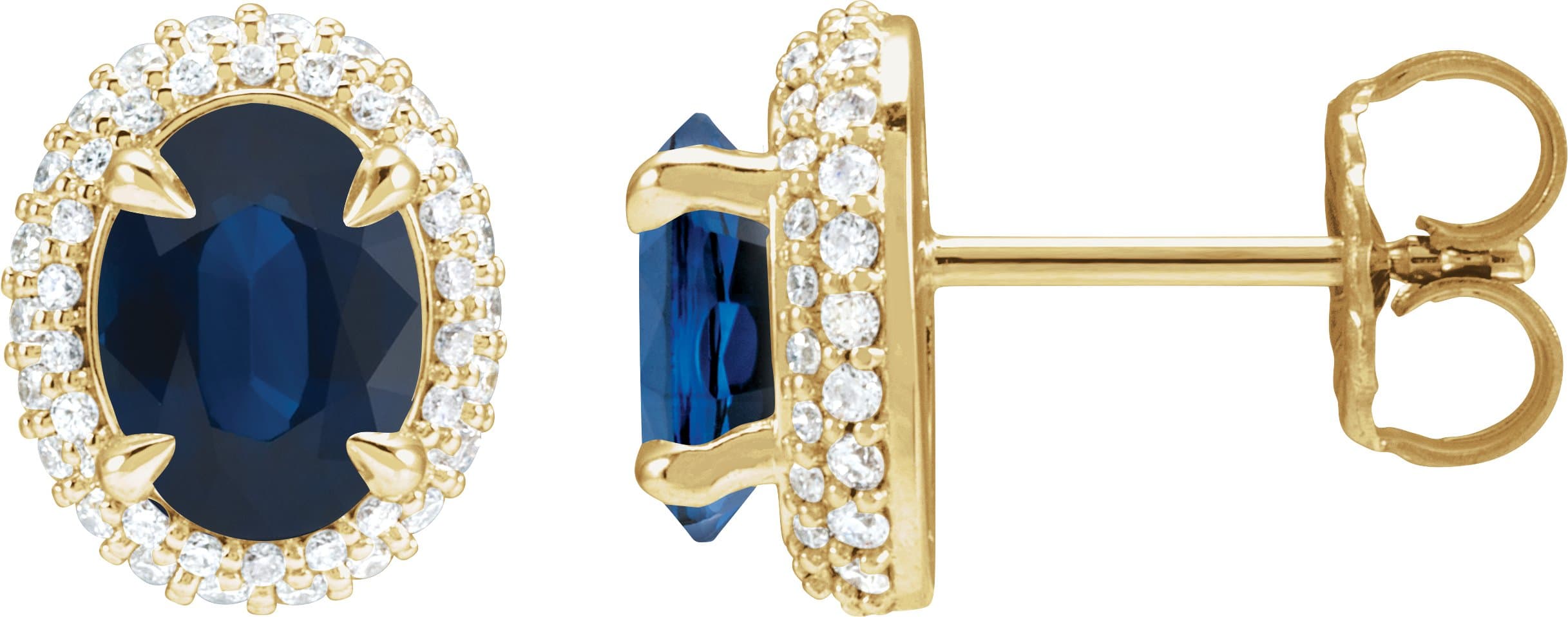 14K Rose Lab-Grown Blue Sapphire & 1/2 CTW Lab-Grown Diamond Double Halo-Style Earrings