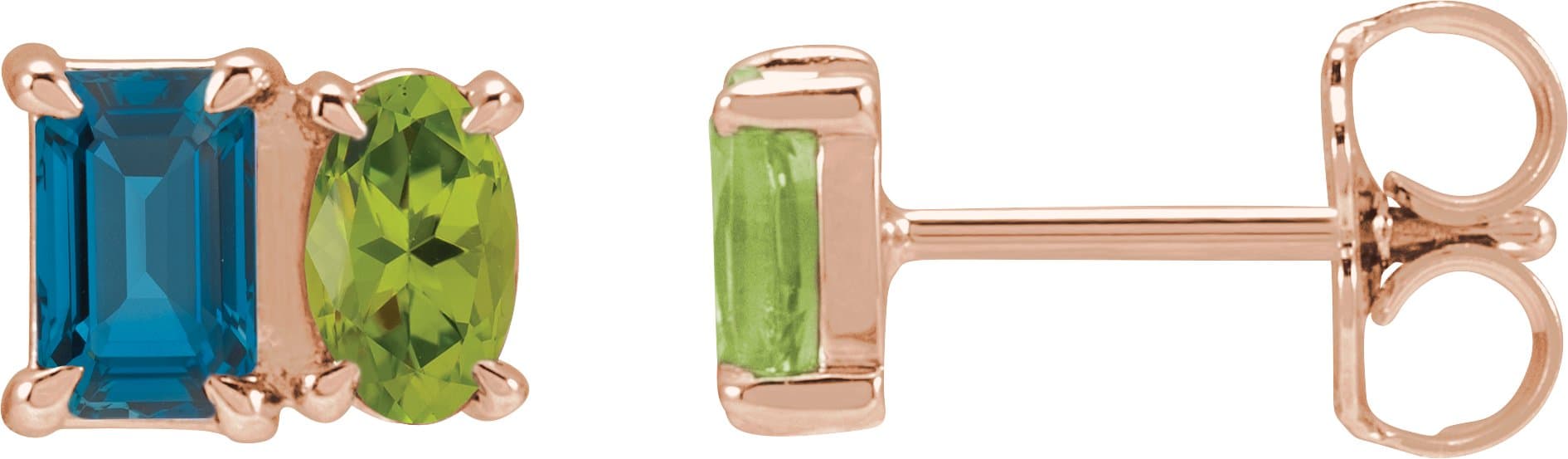 14K Rose Natural Amethyst & Natural Pink Tourmaline Two-Stone Stud Earrings