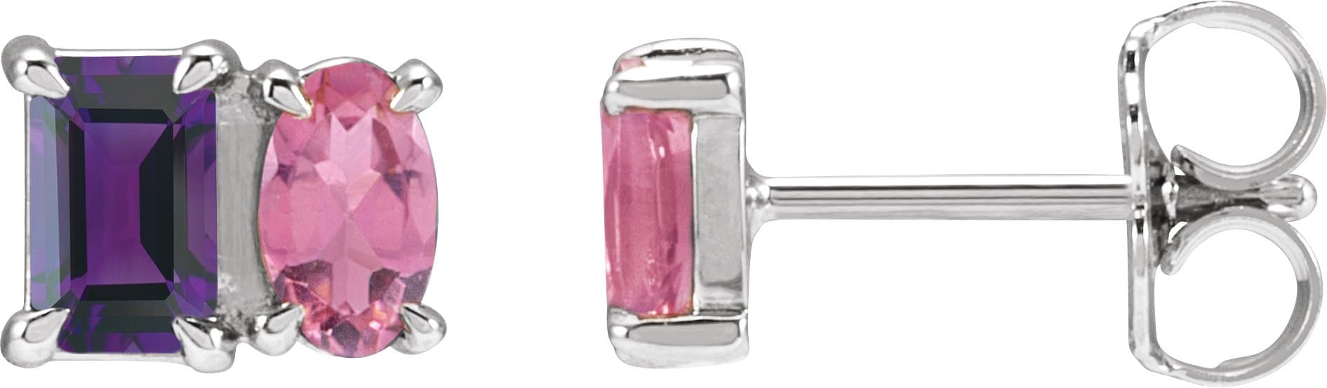 14K Rose Natural Amethyst & Natural Pink Tourmaline Two-Stone Stud Earrings