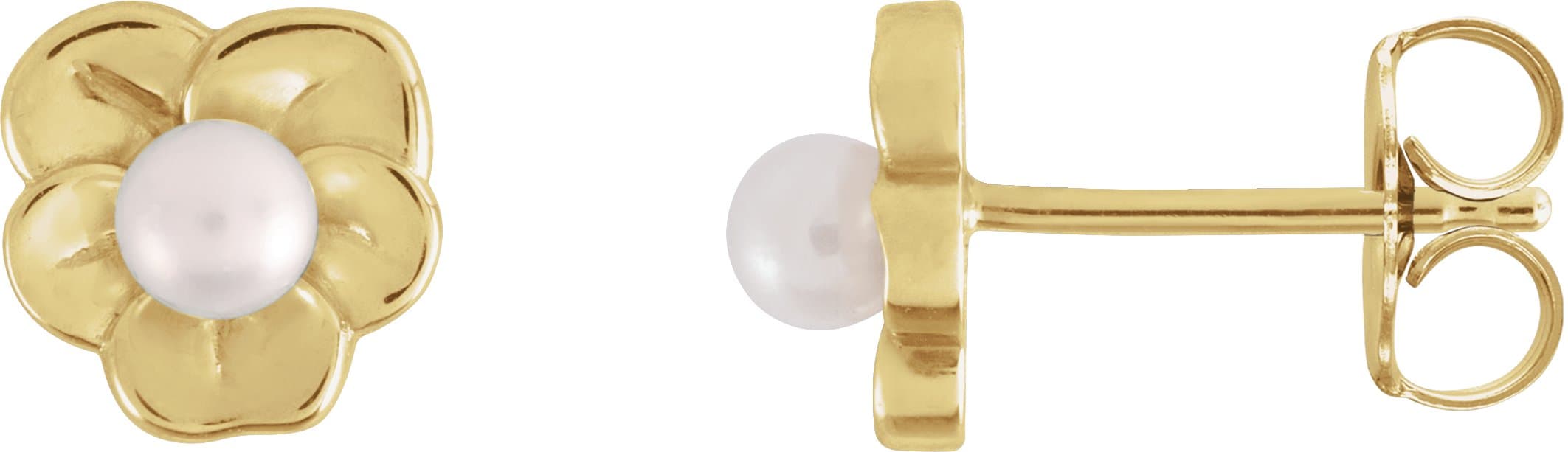 14K Rose Cultured Seed Pearl Floral Earrings