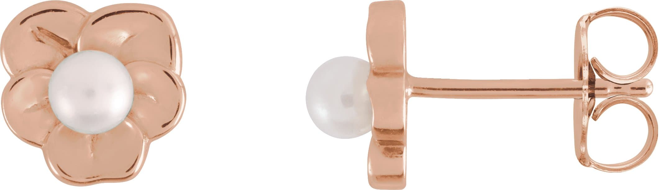 14K Rose Cultured Seed Pearl Floral Earrings
