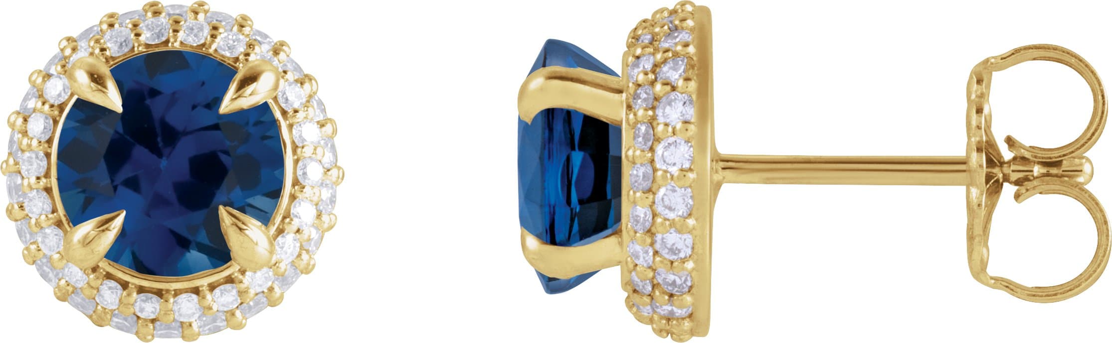 14K Rose Lab-Grown Blue Sapphire & 1/2 CTW Lab-Grown Diamond Halo-Style Earrings