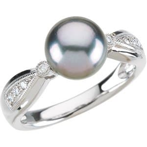 14K White Cultured Gray Tahitian Pearl & .07 CTW Natural Diamond Ring