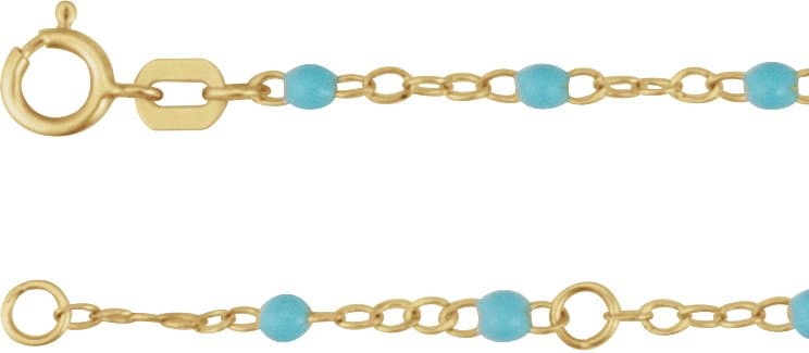 14K Yellow 2 mm Adjustable Black Enamel Bead 17-18 Chain
