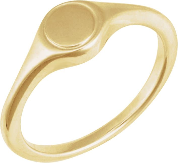 14K White Engravable Round Signet Ring