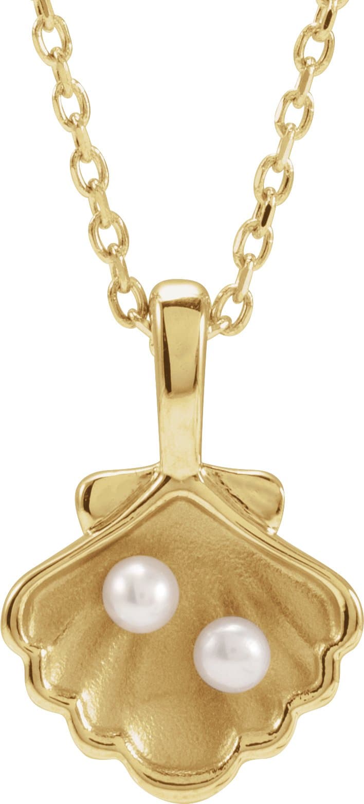 14K White 1-Stone Cultured White Seed Pearl Family Shell 16-18 Necklace