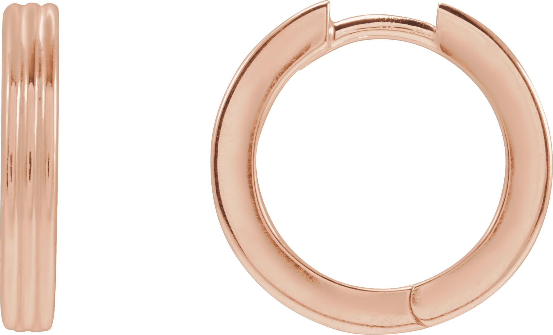 14K Rose Hinged 15 mm Huggie Hoop Earring