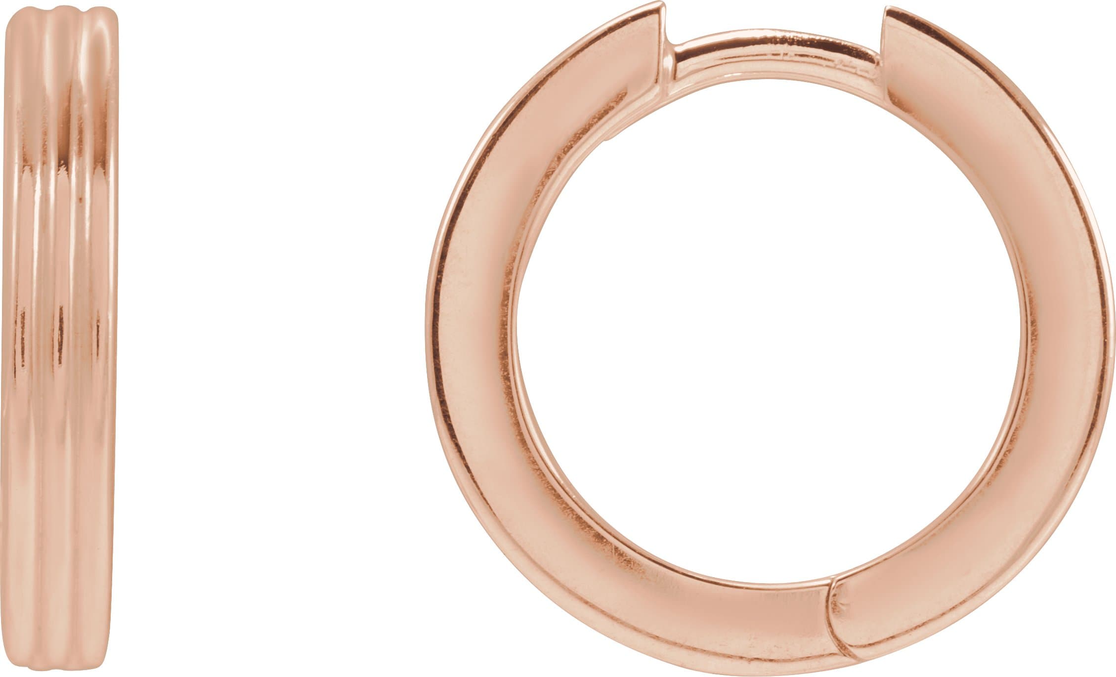 14K Rose Hinged 15 mm Huggie Hoop Earring