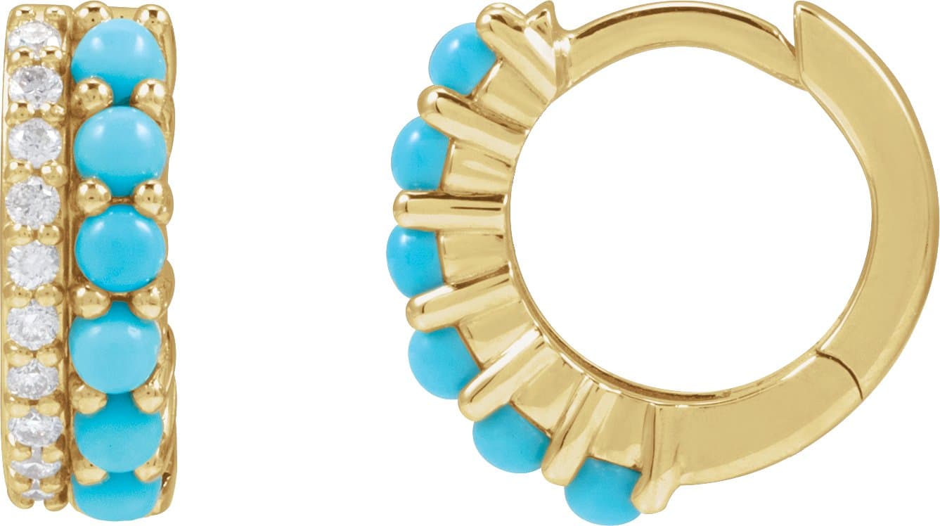 14K Rose Natural Turquoise & 1/8 CTW Natural Diamond Huggie Hoop Earrings