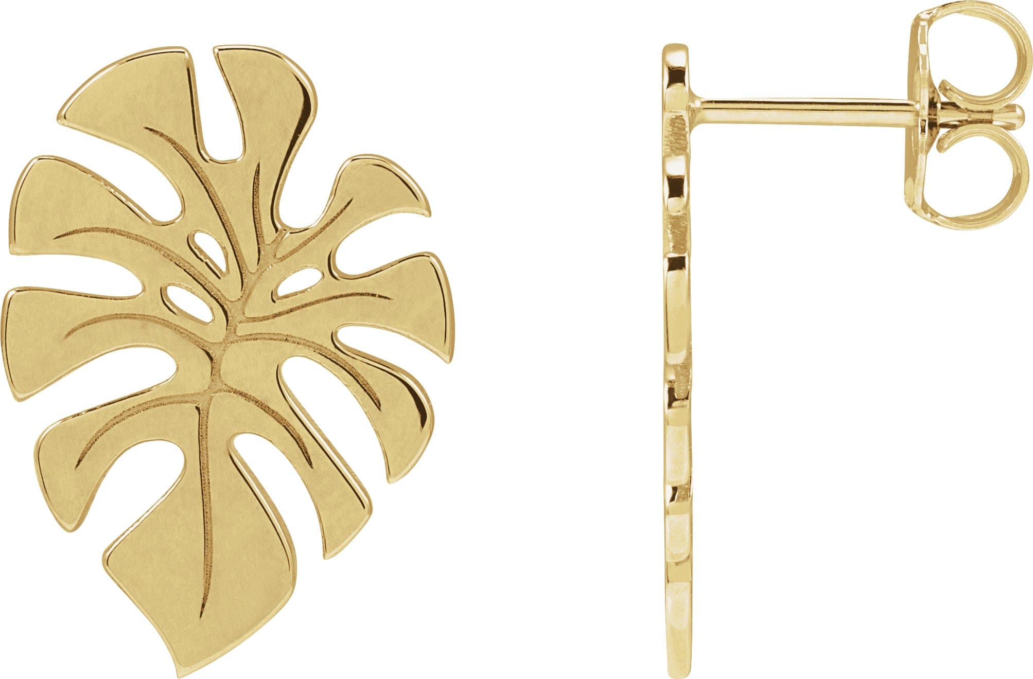 14K White Monstera Leaf Stud Earrings