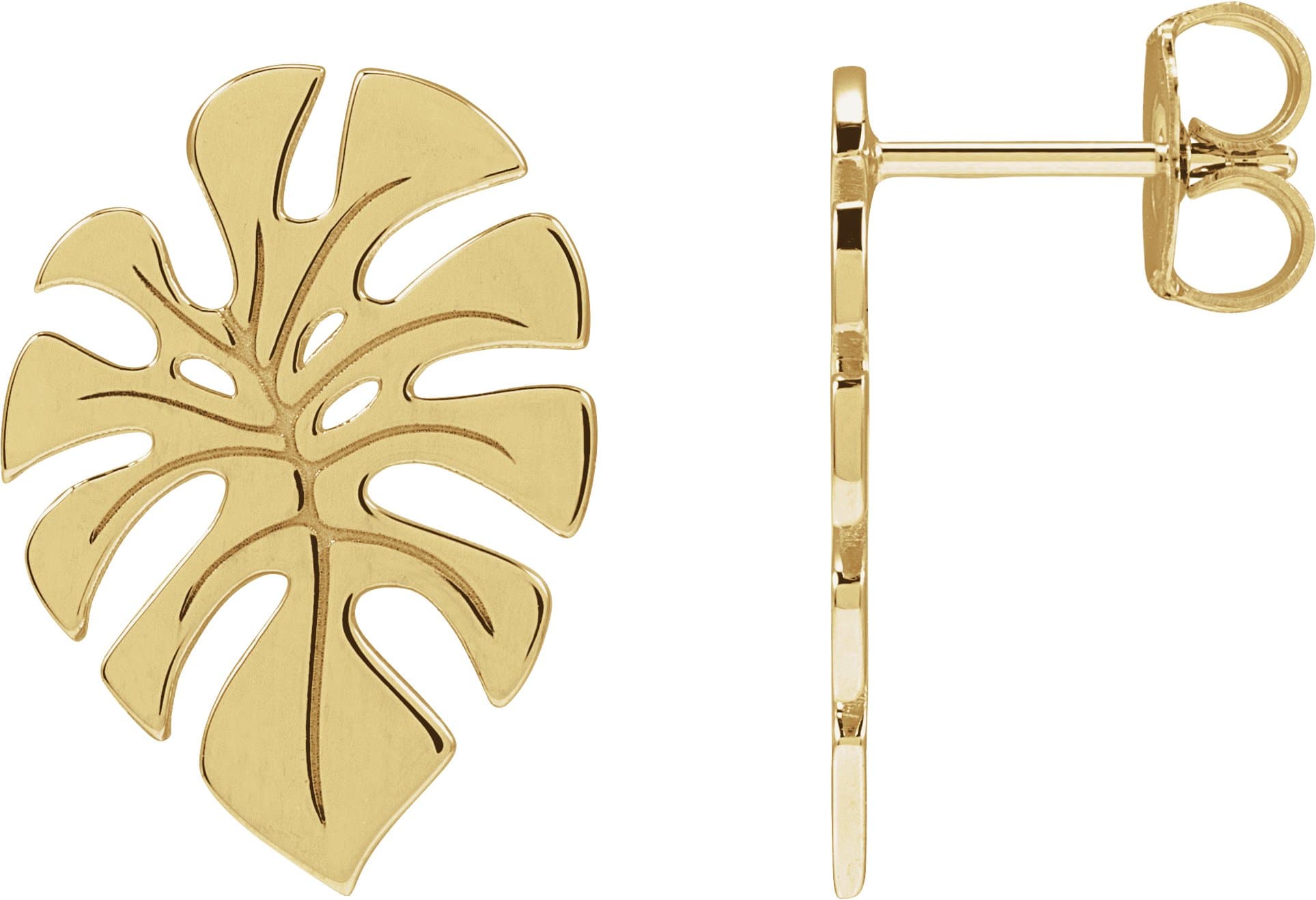 14K White Monstera Leaf Stud Earrings