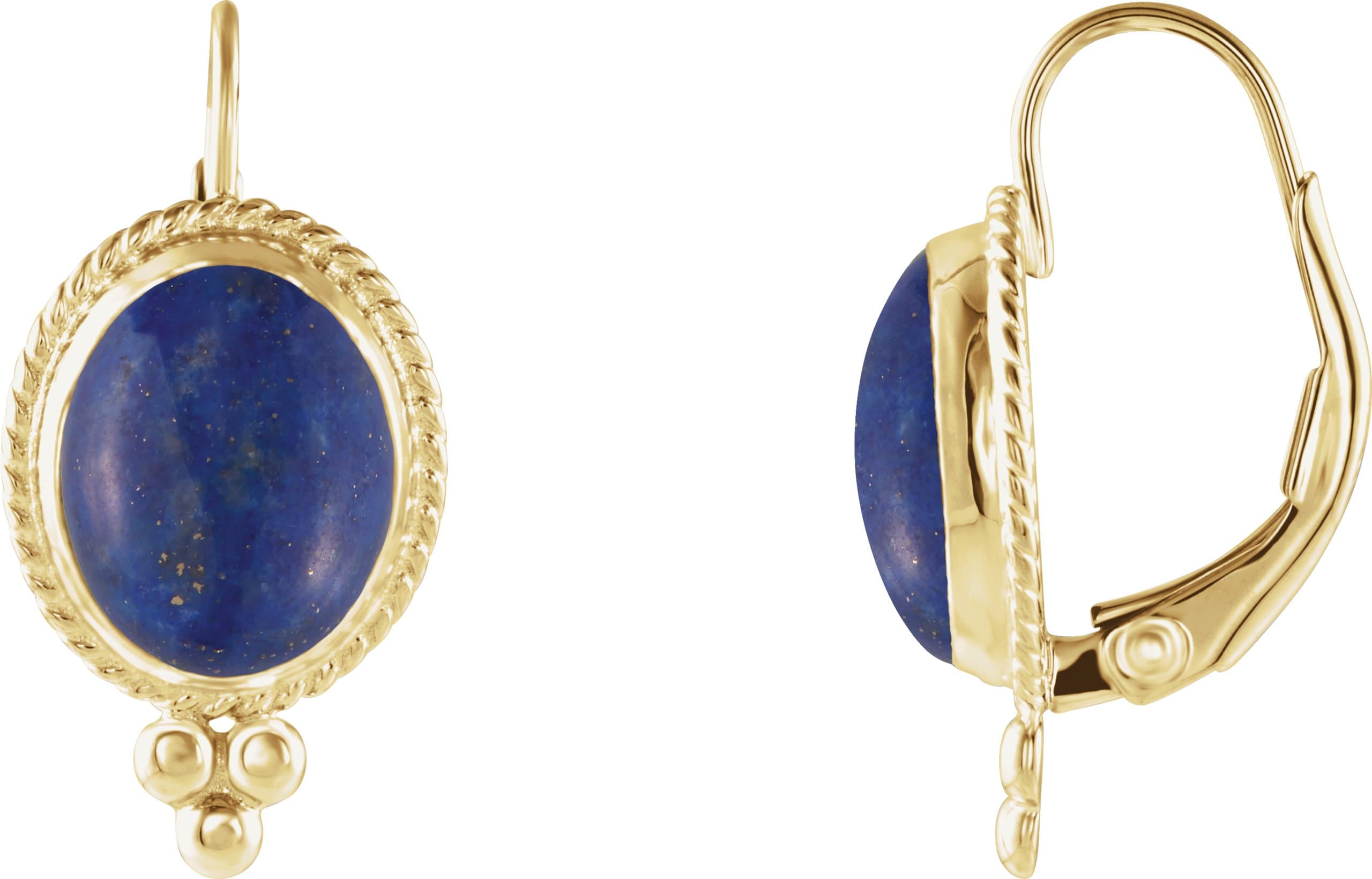 14K Yellow Natural Lapis Cabochon Earring