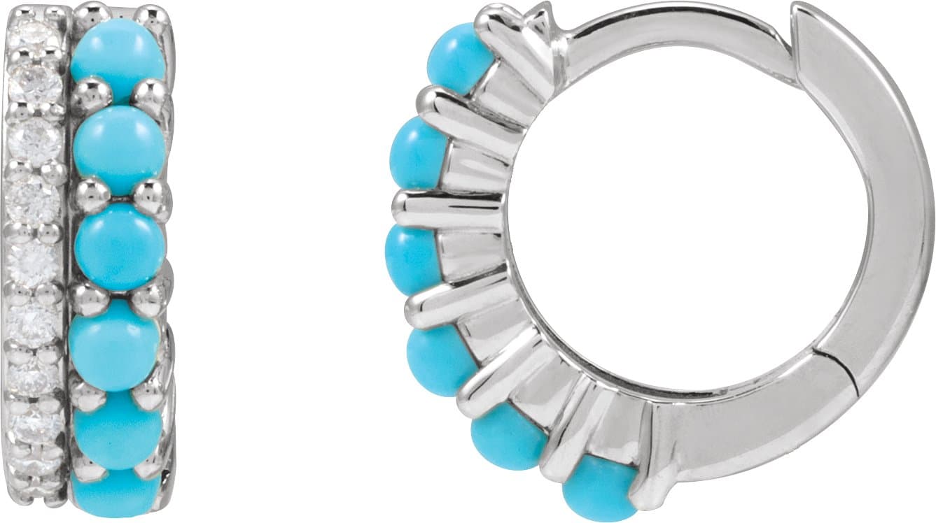 14K Rose Natural Turquoise & 1/8 CTW Natural Diamond Huggie Hoop Earrings