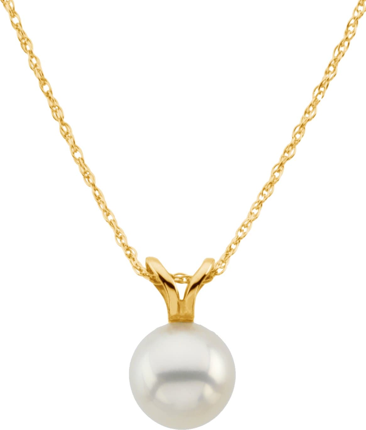 14K Yellow Cultured White Akoya Pearl 18 Necklace