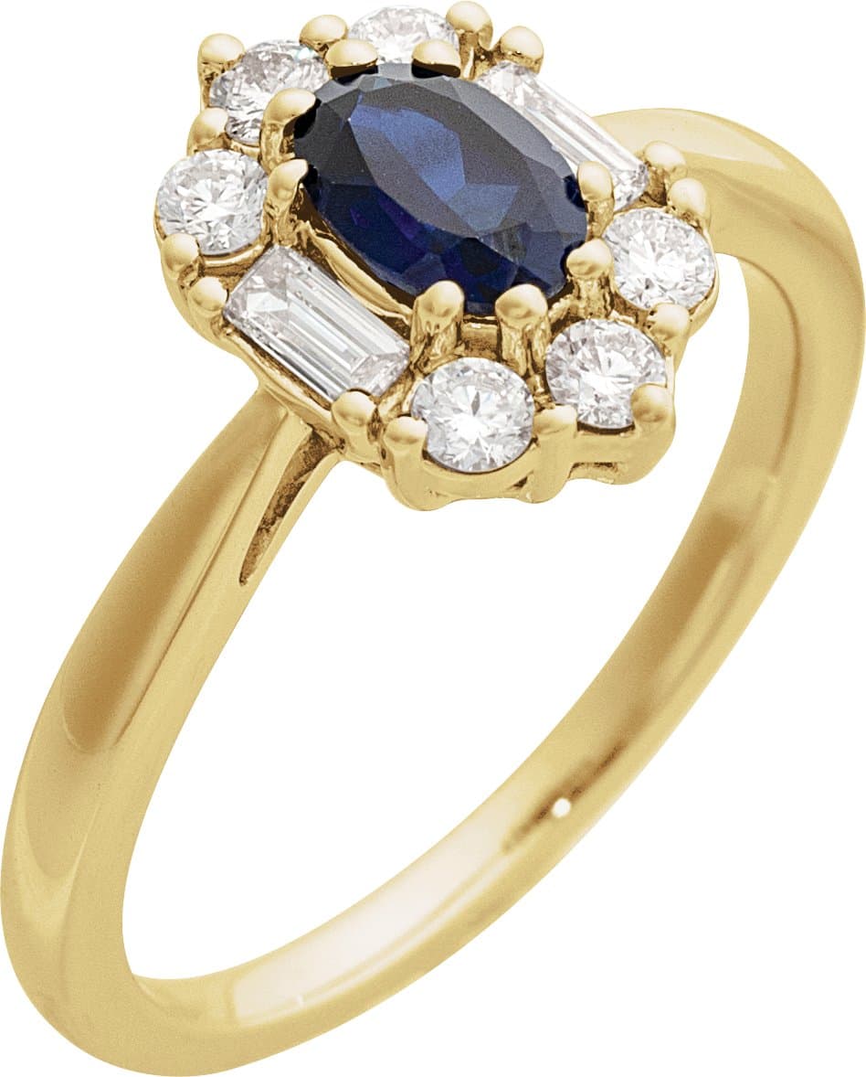 14K Rose Lab-Grown Blue Sapphire & 3/8 CTW Natural Diamond Ring