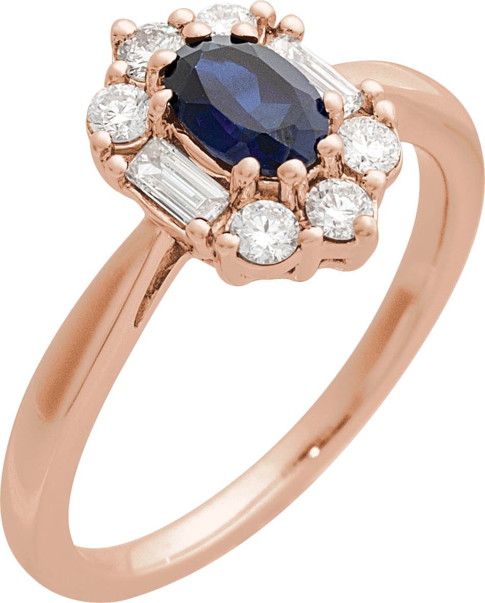 14K Rose Lab-Grown Blue Sapphire & 3/8 CTW Natural Diamond Ring